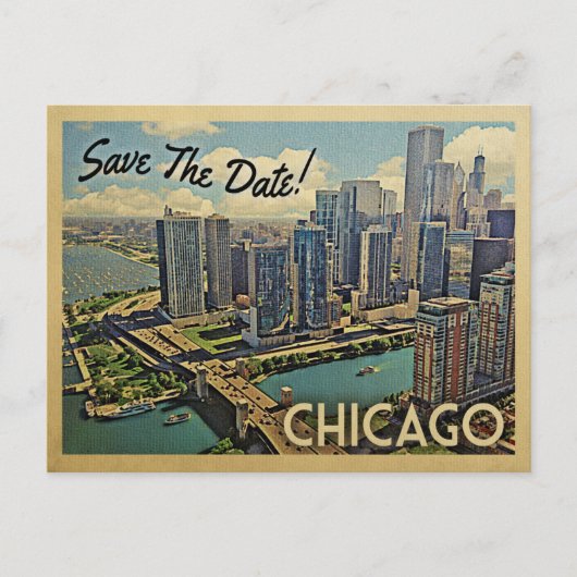 Carte Postale Faire-part Chicago Sauver La Date Illinois (Devant)