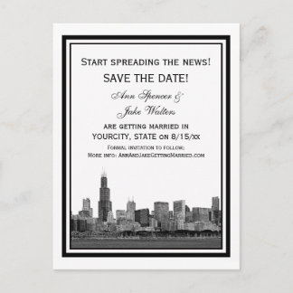 Carte Postale Faire-part Chicago Skyline Gravé Cadre Save the Date