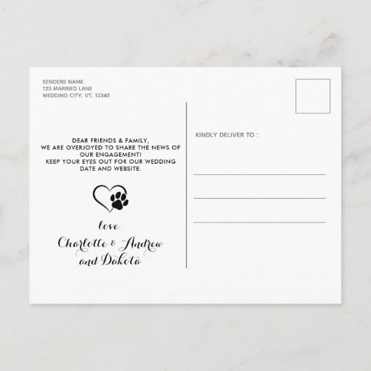 Carte Postale Faire-part Chien d'honneur photo rustique mariage fiançailles (Dos)