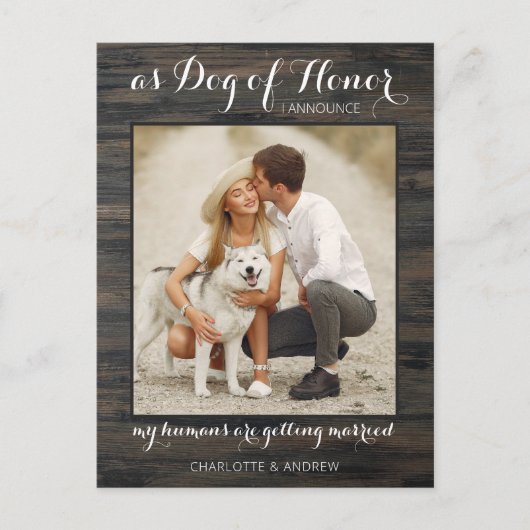 Carte Postale Faire-part Chien d'honneur photo rustique mariage fiançailles (Devant)