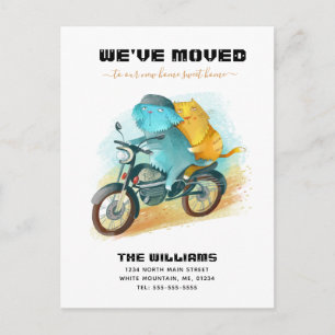 Carte Postale Faire-part Chien Drôle Chat Conduisant Moto Déménagement Nouv