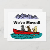 Carte Postale Faire-part Chiens Labradors Retrievers en canoë Nouvelle Adre (Devant / Derrière)