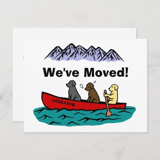 Carte Postale Faire-part Chiens Labradors Retrievers en canoë Nouvelle Adre (Devant / Derrière)
