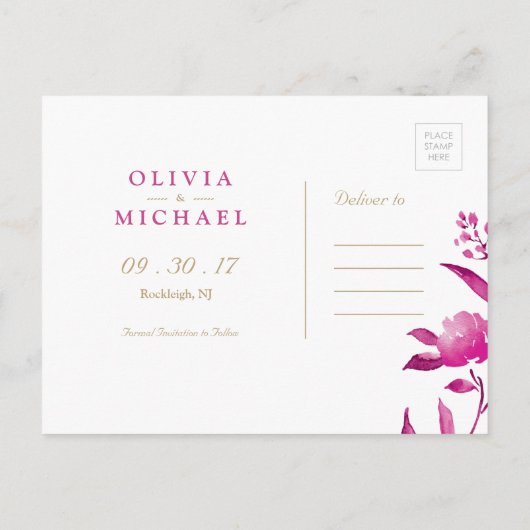 Carte Postale Faire-part Chinoiserie rose florale Mariage enregistrer la da (Dos)