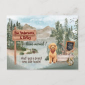 Carte Postale Faire-part Chiots Goldendoodle en déplacement Nouveau lieu (Devant)