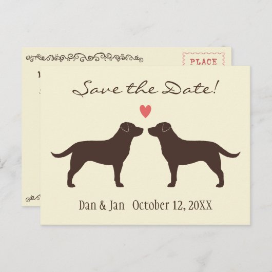 Carte Postale Faire-part Chocolat Labradors Chiens Mariage Enregistrer la d (Devant / Derrière)