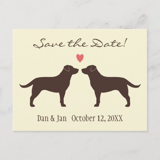 Carte Postale Faire-part Chocolat Labradors Chiens Mariage Enregistrer la d (Devant)
