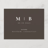 Carte Postale Faire-part Chocolat moderne Brown Monogramme Mariage Date de  (Devant)