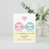 Carte Postale Faire-part CHOUETTE AMOUR :: fille douce + garçon (Debout devant)