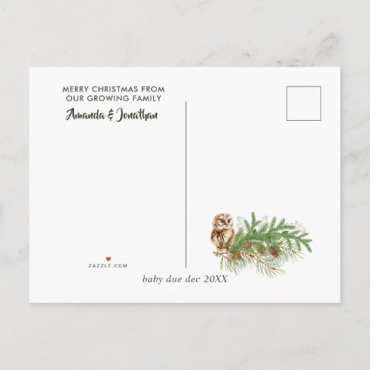 Carte Postale Faire-part Chouette aquarelle Noël bébé attend une photo (Dos)