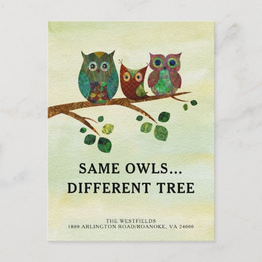 Carte Postale Faire-part Chouette blanche mignonne Aquarelle Nouvelle adres (Devant)