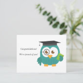 Carte Postale Faire-part Chouette bleue mûre pour la graduation (Debout devant)