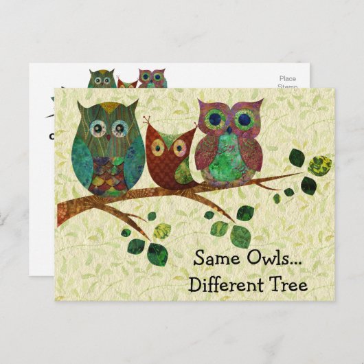 Carte Postale Faire-part Chouettes Fantaisistes Mignonnes Changement d'Adre (Devant / Derrière)