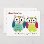 Carte Postale Faire-part Chouettes mignonnes Enregistrer la date (Devant / Derrière)