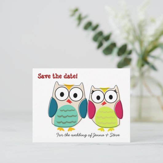 Carte Postale Faire-part Chouettes mignonnes Enregistrer la date (Debout devant)