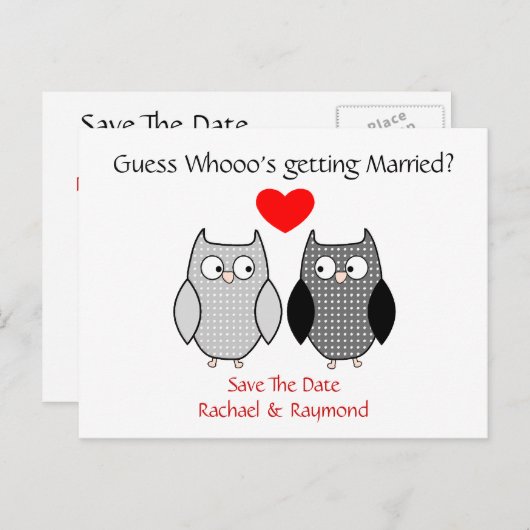 Carte Postale Faire-part Chouettes mignonnes Mariage personnalisé Enregistr (Devant / Derrière)