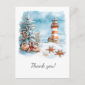 Carte Postale Faire-part Christmas at the Beach Lighthouse Tree | (Devant)