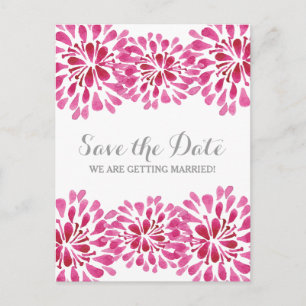 Carte Postale Faire-part Chrysanthème Aquarelle Rose Enregistrer la Date