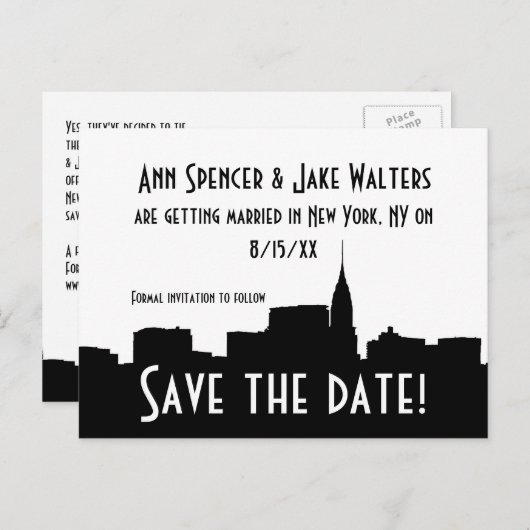 Carte Postale Faire-part Chrysler 01B Silhouette à travers NYC Enregistrez  (Devant / Derrière)