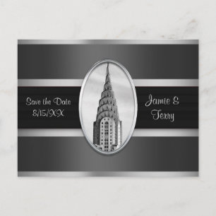 Carte Postale Faire-part Chrysler Building Enregistrer la Date Gris Argent