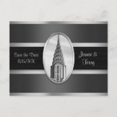 Carte Postale Faire-part Chrysler Building Save the Date Grey Silver BW (Devant)