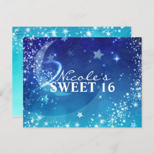 Carte Postale Faire-part Ciel Céleste Lune Étincelle Fête Enregistrer la Da (Devant / Derrière)