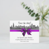 Carte Postale Faire-part Ciel de Chicago en noir et blanc violet Enregistre (Debout devant)