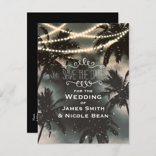 Carte Postale Faire-part Ciel de Nuit Enchanté Palmiers & Lumières Sauvegar (Devant / Derrière)