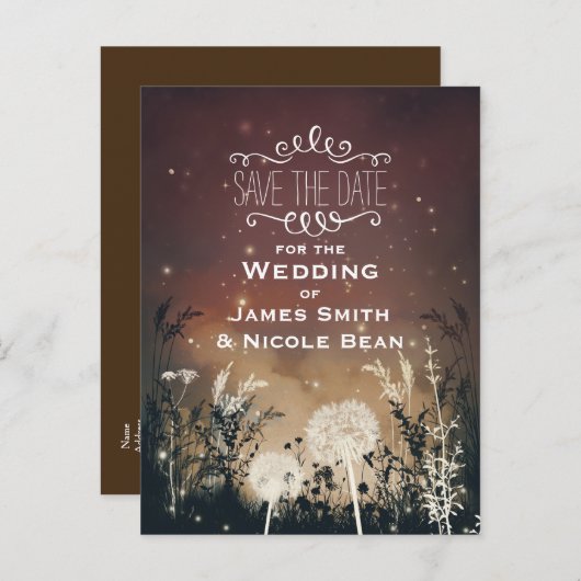 Carte Postale Faire-part Ciel rustique enchanté étoiles et feuillage Save T (Devant / Derrière)