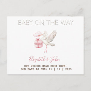Carte Postale Faire-part Cigogne Mignonne Cadeau Rose