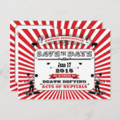 Carte Postale Faire-part Circus Steampunk Mariage Enregistrer La Date Rouge (Devant / Derrière)