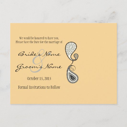 Carte Postale Faire-part Cire d'abeille & Teal Paisley Enregistrer La Date (Dos)