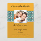 Carte Postale Faire-part Cire d'abeille & Teal Paisley Enregistrer La Date (Devant)