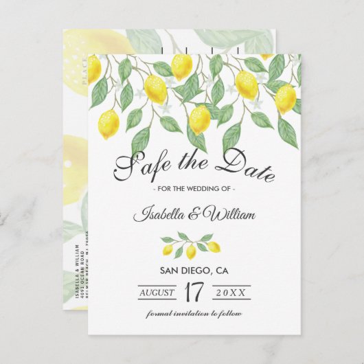 Carte Postale Faire-part Citron moderne été Enregistrer la date Mariage (Devant / Derrière)