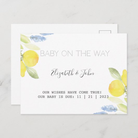 Carte Postale Faire-part Citrons à l'aquarelle (Devant / Derrière)