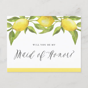 Carte Postale Faire-part Citrons et Verdure Seras-tu ma Demoiselle d'Honneu