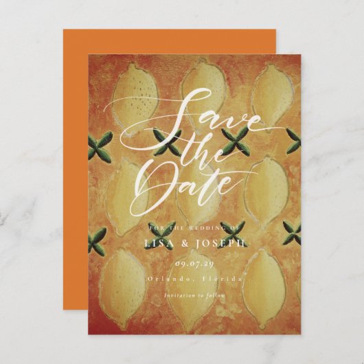 Carte Postale Faire-part Citrons Fruit Country Script Enregistrer la date (Devant / Derrière)