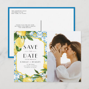 Carte Postale Faire-part Citrons Méditerranée Code QR Photo Enregistrer la 