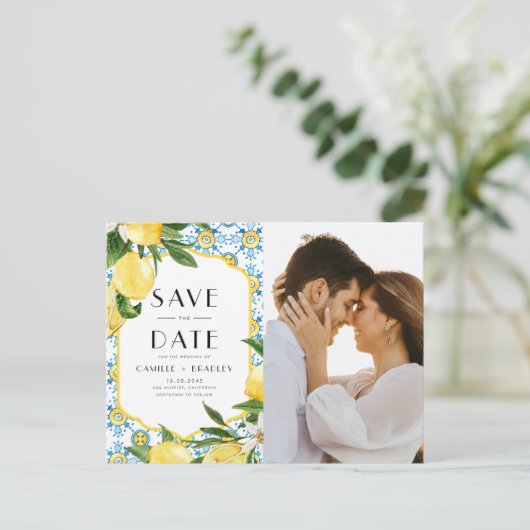 Carte Postale Faire-part Citrons Méditerranée Code QR Photo Enregistrer la  (Debout devant)