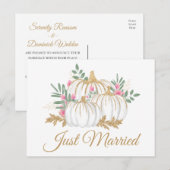 Carte Postale Faire-part Citrouille d'or rose vient de se marier Mariage de (Devant / Derrière)