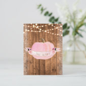 Carte Postale Faire-part Citrouille Rose Automne Rustique Bois Lumières Sau (Debout devant)