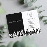 Carte Postale Faire-part City skyline entreprise que nous déplaçons<br><div class="desc">Une carte d'annonce mobile élégante et minimaliste pour une entreprise municipale,  une entreprise,  des agents immobiliers,  des gardiens,  des concierges. Noir et blanc avec une ligne d'horizon urbaine. Personnalisez et ajoutez votre entreprise,  le logo de l'entreprise,  le nom,  l'adresse et les coordonnées sur le devant.</div>