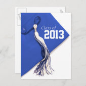 Carte Postale Faire-part Classe de 2013 Royal Blue Casquette Graduation Car (Devant / Derrière)