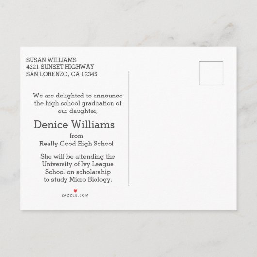 Carte Postale Faire-part Classe de 2023 Moderne Photo Lycée Graduation (Dos)