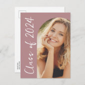 Carte Postale Faire-part Classe de 2024 Blush Pink Custom Grad photo (Devant / Derrière)