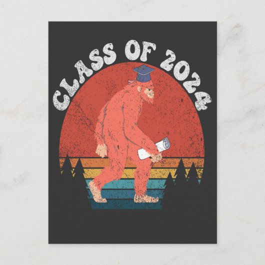 Carte Postale Faire-part Classe De 2024 Drôle Graduation Bigfoot Retro Cade (Devant)
