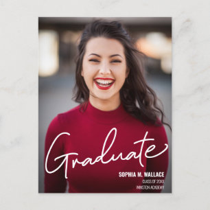 Carte Postale Faire-part Classe de 2024 Script Girl Graduate Photo