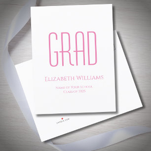 Carte Postale Faire-part Classe de 2024 Simple Pink Typography Graduation