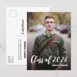 Carte Postale Faire-part Classe de 2025 Homme Graduate Photo message person
