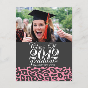 Carte Postale Faire-part Classe Léopard Rose de la Postcard de Graduation 2